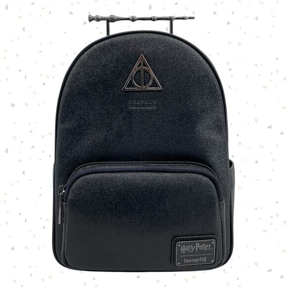 Loungefly x Harry Potter Deathly Hallows Elder Wand Black Glitter Mini Backpack - Picture 1 of 17
